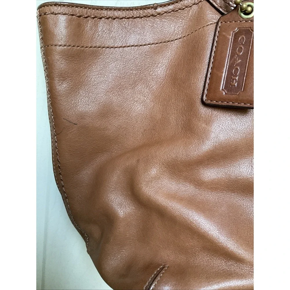 VINTAGE COACH Legacy Signature Bleecker Tote Tan Brown Leather/ Brass/Tattersall